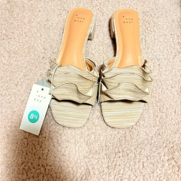 A New Day Women's Tan Ruffle Heeled Sandals - Picture 1 of 2